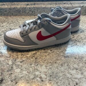 Nike Kids White and Gray Sneakers with Red Accents